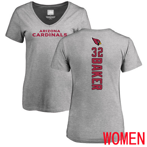Arizona Cardinals Ash Women Budda Baker Backer V-Neck NFL Football #32 T Shirt->nfl t-shirts->Sports Accessory